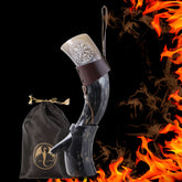 Drinking Horn With Stand, Viking Compass Engraved and Leather Holster
